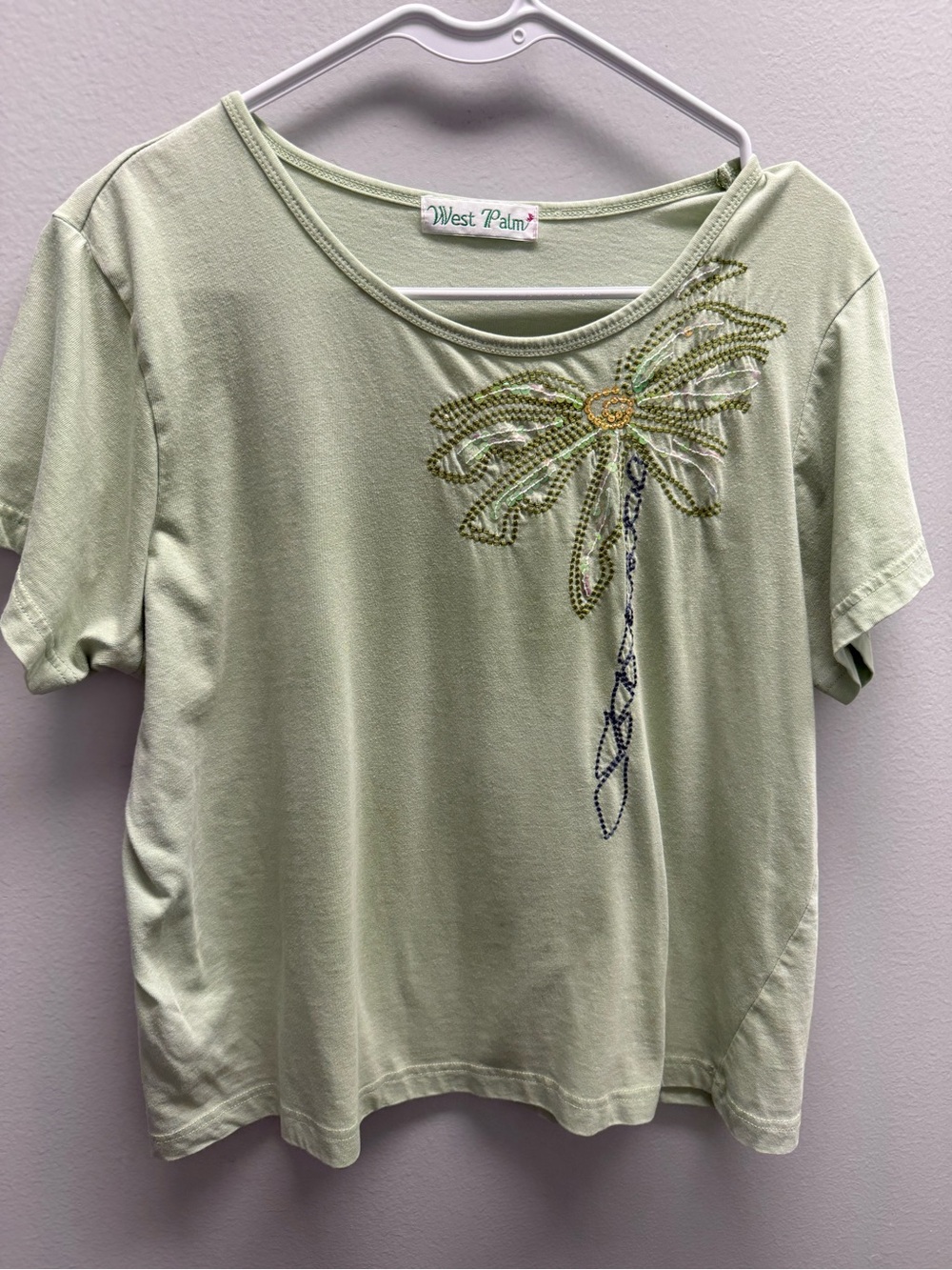 Light Green Short Sleeve Embellished Tee
